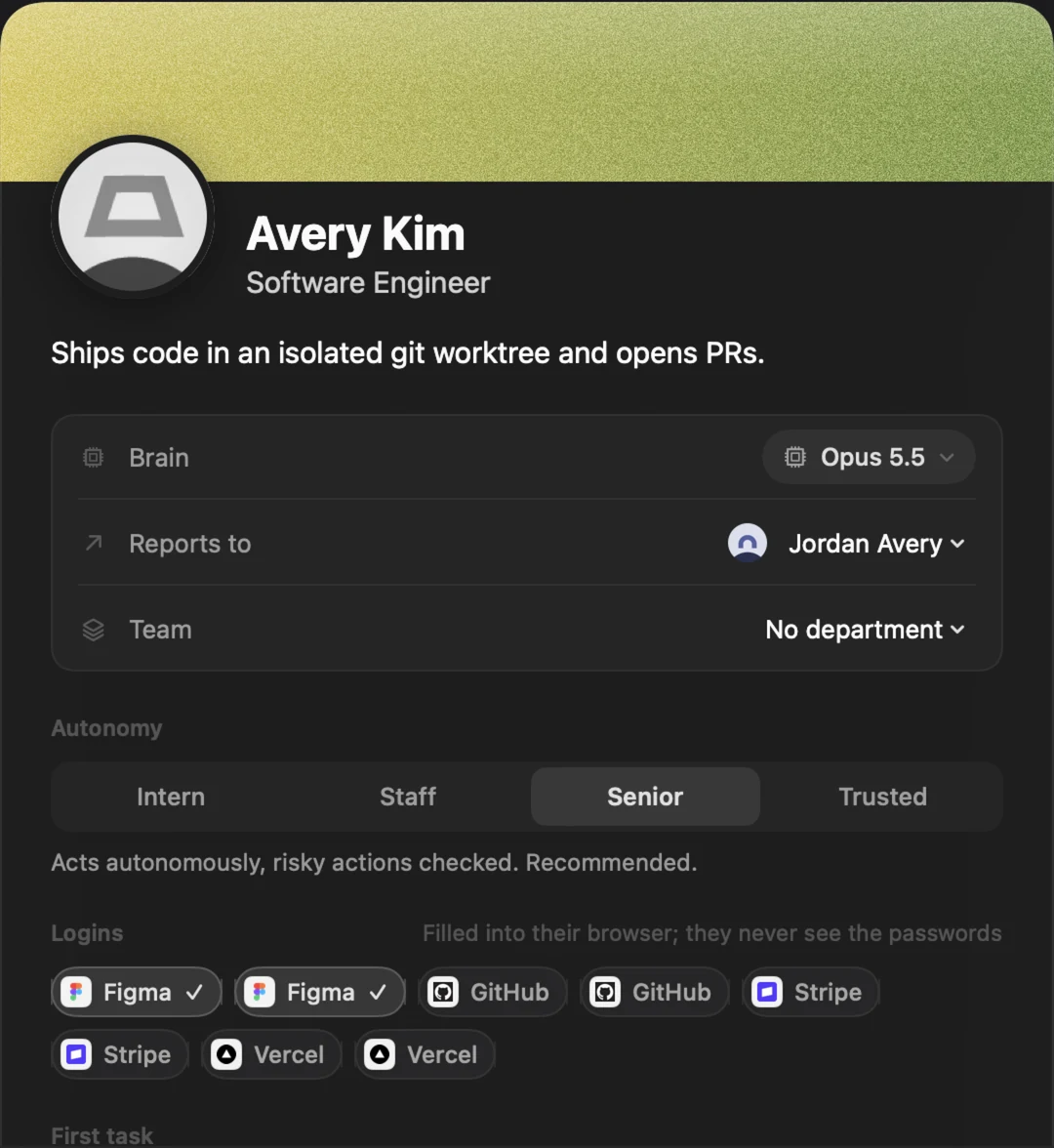 A new hire's card with Gmail, Google Calendar, Notion and Slack