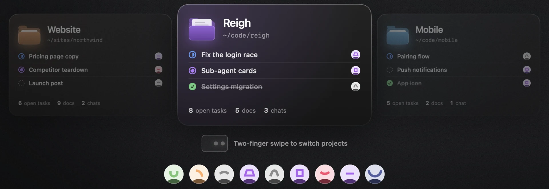 Three projects: Website, Reigh and Mobile