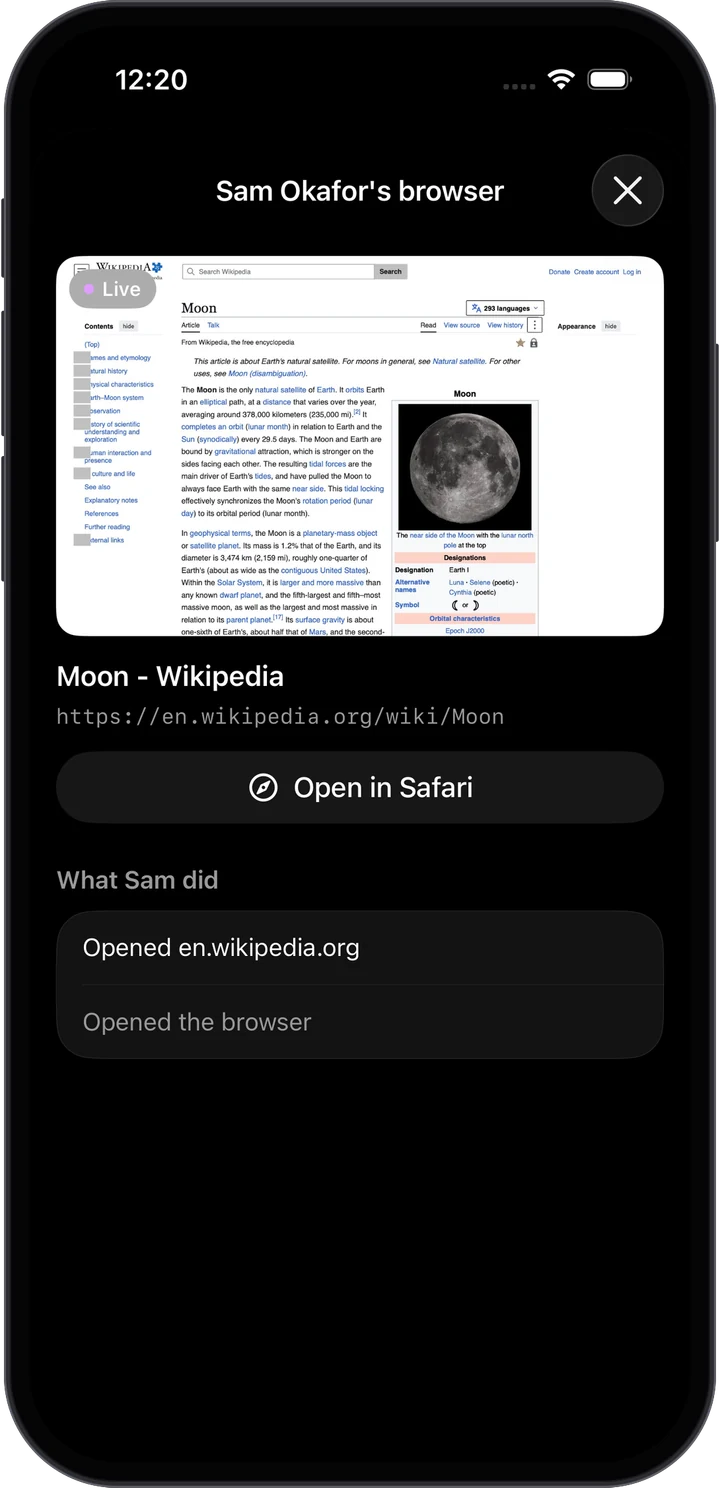 Following an agent’s browser live
